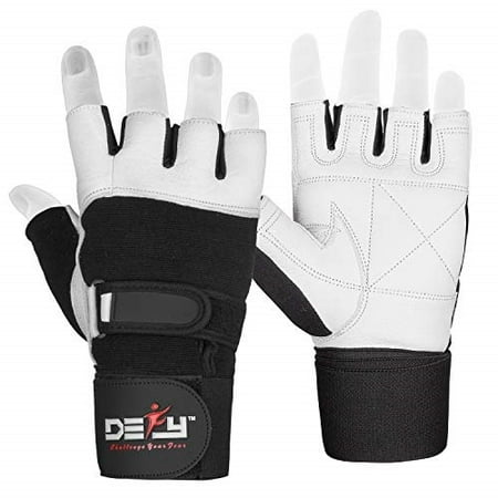 defy heavy duty weight lifting gloves gym training cowhide leather padded palm for powerlifting, cross training, workout, best for men & women white