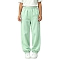 thumbnail image 3 of Xaqiouau Girls Cuffed Jogger Sweatpants Relaxed Fit Elastic Waist Kids Sport Pants with Zip Pocket Solid Color Casual Trousers Fall Winter School Activewear Mint Green 160, 3 of 6