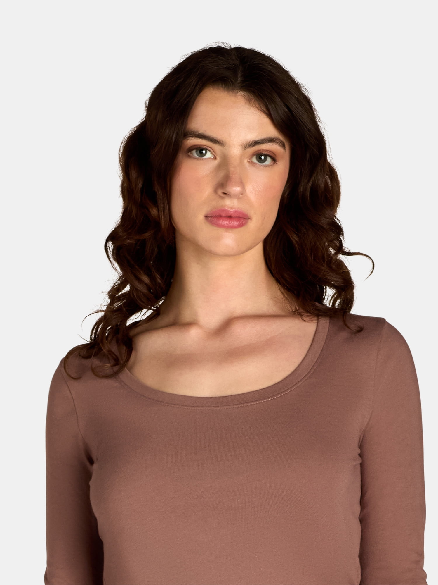No Boundaries Scoop Neck Everyday Tee with Long Sleeves, 1 and 3 Pack, Women's