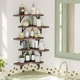 thumbnail image 2 of Floating Shelves for Wall, Rustic Wood Wall Mounted Corner Shelf for Bathroom, Kitchen, Bedroom, Home Decor, Laundry Room, Living Room, Set of 5 (Walnut Brown), 2 of 5