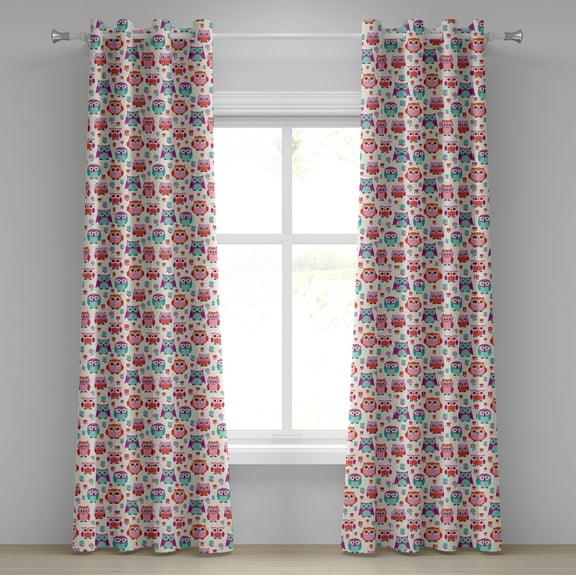 Ambesonne Owls Grommet Curtain, Happy Modern, 50" x 72", Orange Fuchsia Seafoam