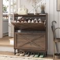 thumbnail image 1 of Vabches Farmhouse Shoe Storage Cabinet with 2 Flip Drawers, Freestanding Shoe Rack Organizer with Adjustable Shelf and Metal Handle for Entryway, Hallway, 1 of 7