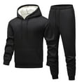 thumbnail image 2 of UVEASISHA Mens Hoodie Sweatsuits Warm Sherpa Lined Hooded Sweatshirts and Jogger Pant Suits Winter Fleece Thermal Tracksuits Cozy Casual 2 Piece Sets Black M, 2 of 9