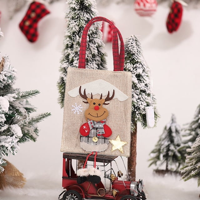 Bolsas de regalo navideñas para muñecas | Bolsa de regalo tejida con cordón, diseño de Papá Noel, muñeco de nieve y ciervo | Envoltura de regalos navideños para dulces, galletas y golosinas