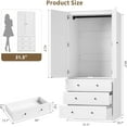 thumbnail image 4 of Modern Armoire Wardrobe Closet with 3 Drawers & 2 Doors, Tall Standing Wooden Cabinet for Hanging Clothes, Heavy Duty Storage, White, 4 of 8