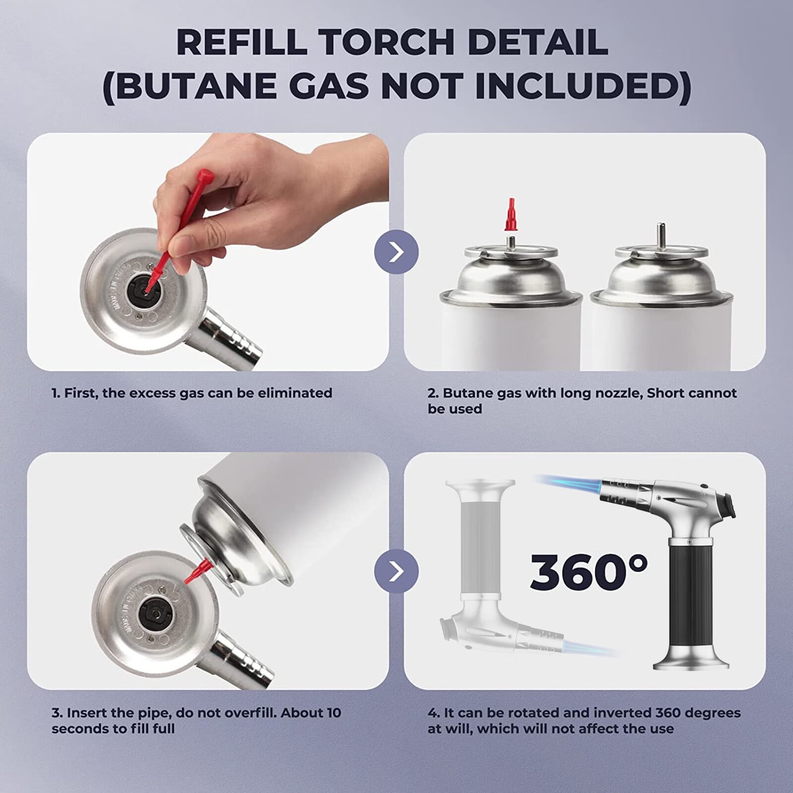 Culinary Butane Torch Blow Torch Lighter,Refillable Cooking Kitchen Torch with Safety Lock Adjustable Flame for BBQ,Creme Brulee,Baking,Cooking,Crafts,Cigar (Butane Gas not Included)