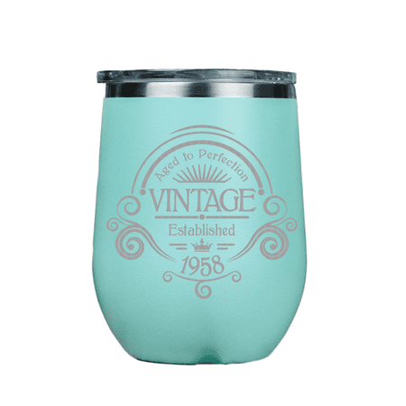 Etched Crystal Wine Glasses Vintage 1958 | Stainless Insulated Wine Glass 12oz | Laser Etched | Crafted in the USA. ()