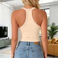 thumbnail image 5 of Ribbed Tank Tops for Women Built in Bra Cropped Spaghetti Strap Sleeveless V Neck Racerback Fitted Tee Athletic Workout Casual Basic Top (Beige,L), 5 of 9