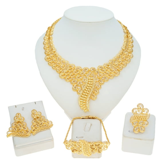 Yulaili Gold - Toned Filigree Jewelry Set
