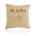 thumbnail image 5 of WHAMVOX Brown Burlap Wedding Ring Pillow with Ribbon and Strap for Ring Bearer 15x15cm, 5 of 6