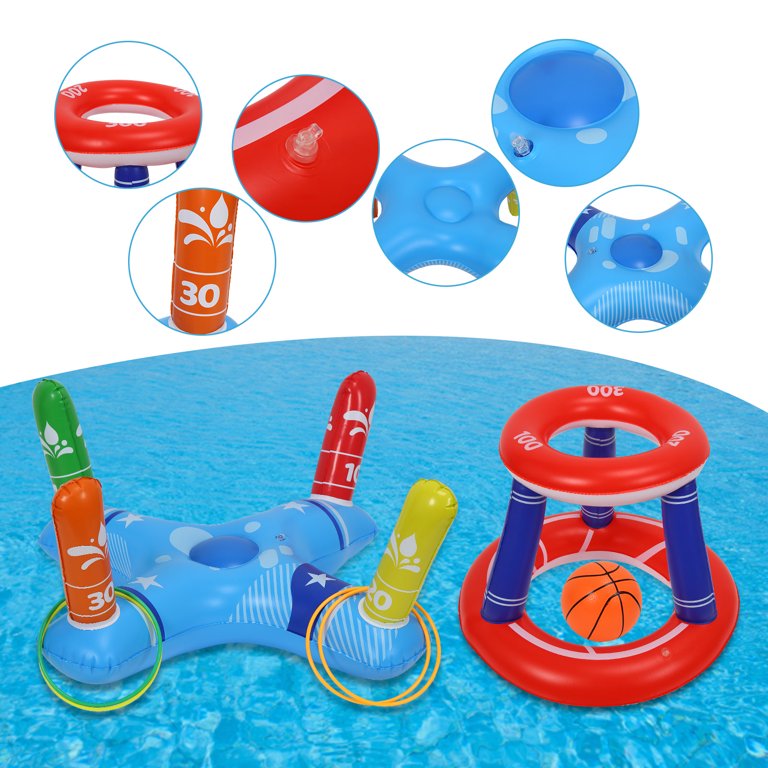 Pack of 2 Pool Toys Games Set, Floating Basketball Hoop Inflatable Cross  Ring Toss, Fun Summer Water Games Pool Accessories Party Games for Kids  Adults Family 