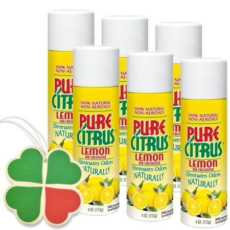 Pure Citrus Air Freshener - Pure Citrus Spray 4 Oz. Air Freshener 6-PACK with A 4-Leaf Clover Car Air Freshener (Lemon)