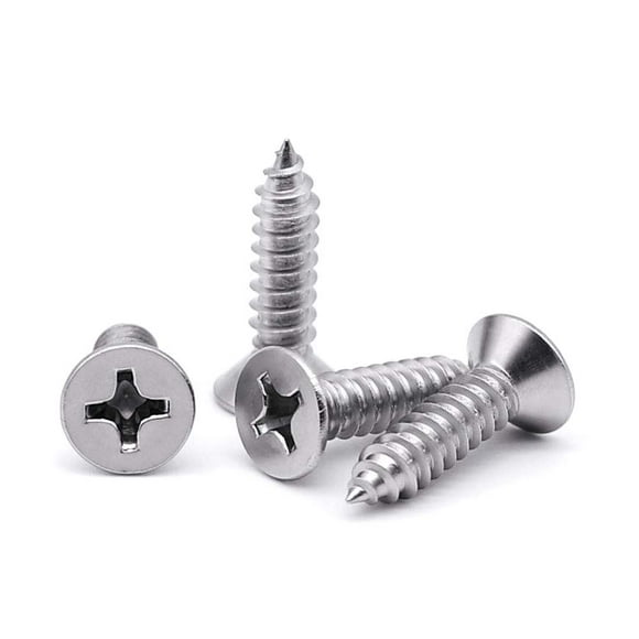 4 x 1 Flat Head Sheet Metal Screws Phillips Drive Wood Screws, 304 Stainless Steel 18-8, Self Tapping, Pack of 100