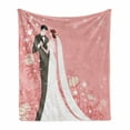 thumbnail image 1 of Wedding Soft Flannel Fleece Throw Blanket, Bride Groom Getting Married Dancing on Pink Floral Background Abstract Art, Cozy Plush for Indoor and Outdoor Use, 50" x 60", Pink Black White, by Ambesonne, 1 of 6