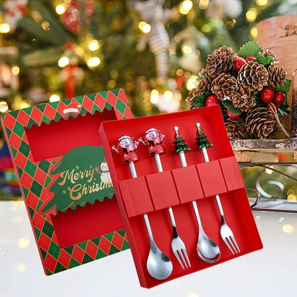 Spoons and Forks Set,Christmas Spoon Set Cute Snowman Spoon Christmas Dessert Spoon Fork Gift Cutlery,Christmas Gift Sets,Small Christmas Gifts,Christmas Gift Set