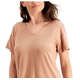 thumbnail image 2 of IDEOLOGY Womens Brown Stretch Ribbed Short Sleeve V Neck T-Shirt M, 2 of 3