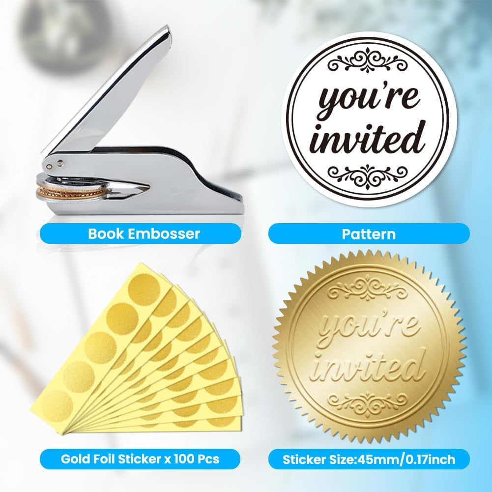 Letter Book Embosser Personalized You're Invited Pattern Book Stamp Durable Library Stamp with Handle Set
