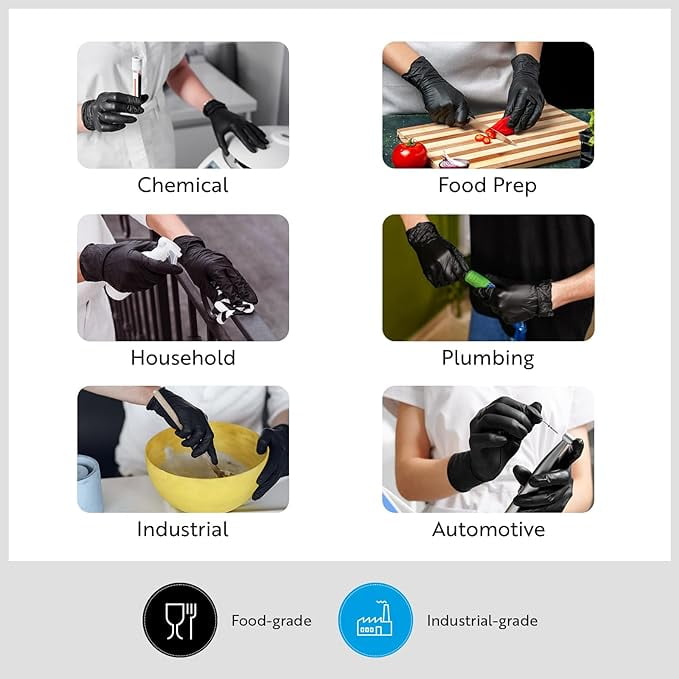 MEDELIM Disposable Nitrile Gloves: Latex & Powder-Free, Textured, Food-Safe, Black, Medium, 1000 Count