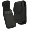 thumbnail image 2 of Nakedcellphone Pouch for Consumer Cellular Iris Flip Phone, Rugged Canvas Vertical Holster Holder Metal Clip and Secure Belt Thread Loop Harness - Quiet Magnetic Closure - Black, 2 of 8