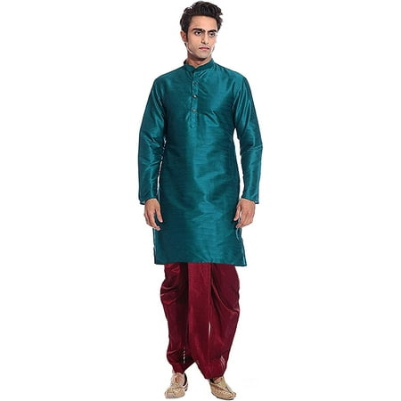 

Royal Kurta Mens Silk Blend Dhoti Kurta (44 Green-Maroon)