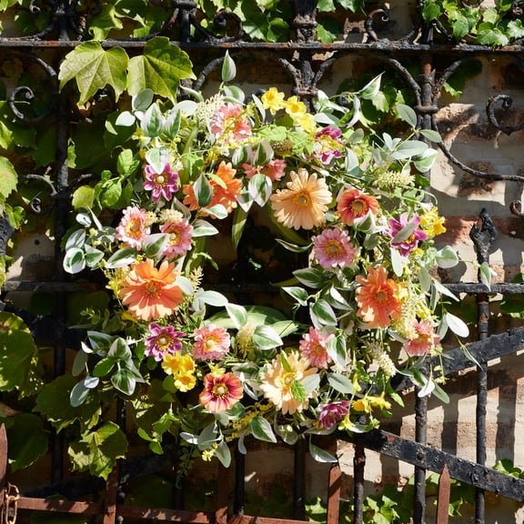 Melrose Mixed Gerbera Daisy Spring Floral Artificial Wreath -  24" - Pink and Green