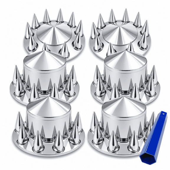 GBK Chrome ABS Plastic 33mm Thread-On Spike Lug Nut Covers for Semi Trucks, Spike Axle Cover Kit Fits 22.5" & 24.5" 10-Lug Wheels