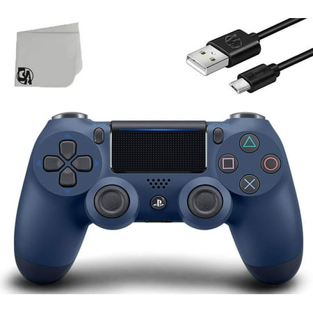 PS4 Wireless Navy Blue DualShock Controller Bundle - Like New With Charging Cable BOLT AXTION