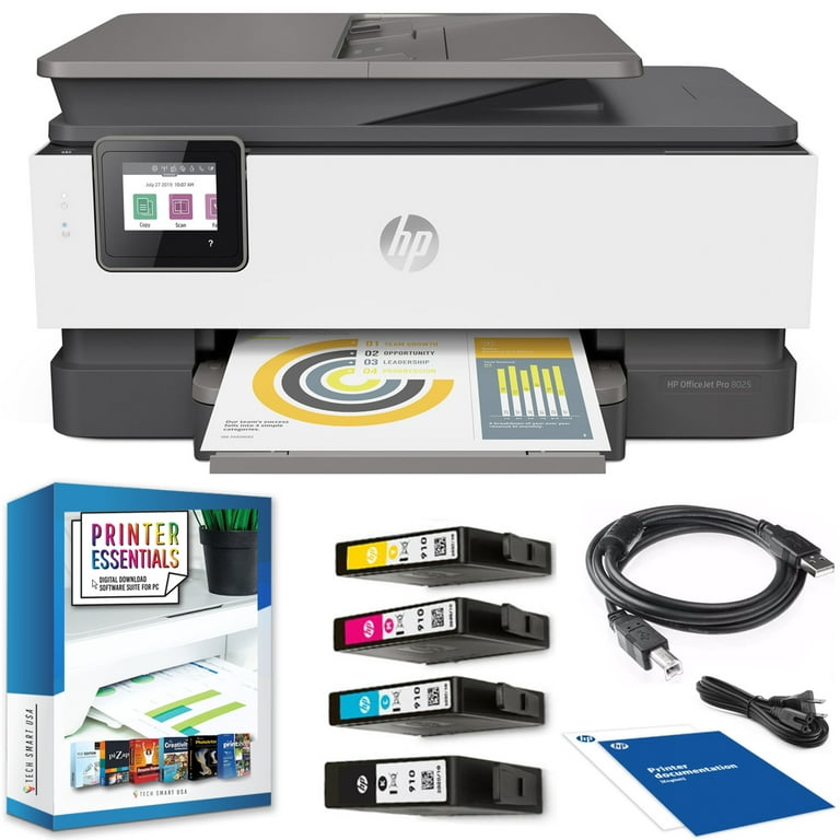 HP OfficeJet Pro 8025 All-in-One Wireless Smart Printer for Home & with Alexa 1KR57A Print, Scan, Copy, Fax, Mobile Functions (Renewed) Bundle with DGE USB Cable + Small Software -