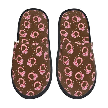 Balery Cool Cowgirl Slient Indoor Furry Fleece Comfort House Shoes Soft Non-Slip Home Shoes Cotton slippers House Slippers-- Large
