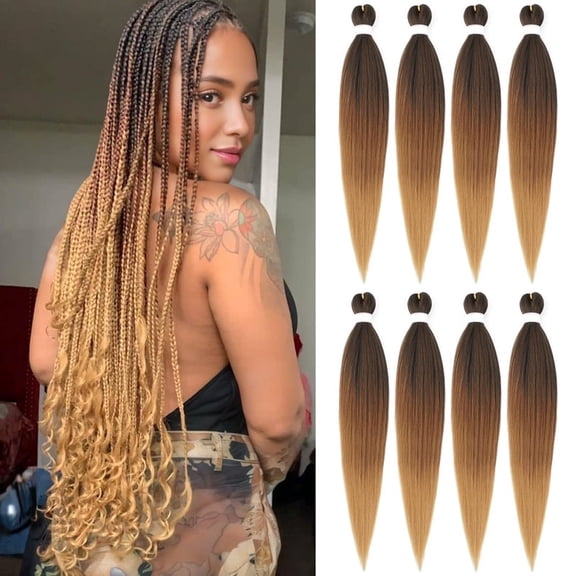 30 Inch 8 Packs Pre Stretched Braiding Hair, Ombre Long Braids for Twist or Box Braids, Yaki Texture Hot Water Setting Synthetic Crochet Hair Extensions(1B-30-27)