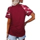 thumbnail image 3 of Mujer Cuello Redondo Top Manga Corta Empalme Tipo Suelto Camiseta Casual para Ropa De Verano Vino Rojo XL, 3 of 5