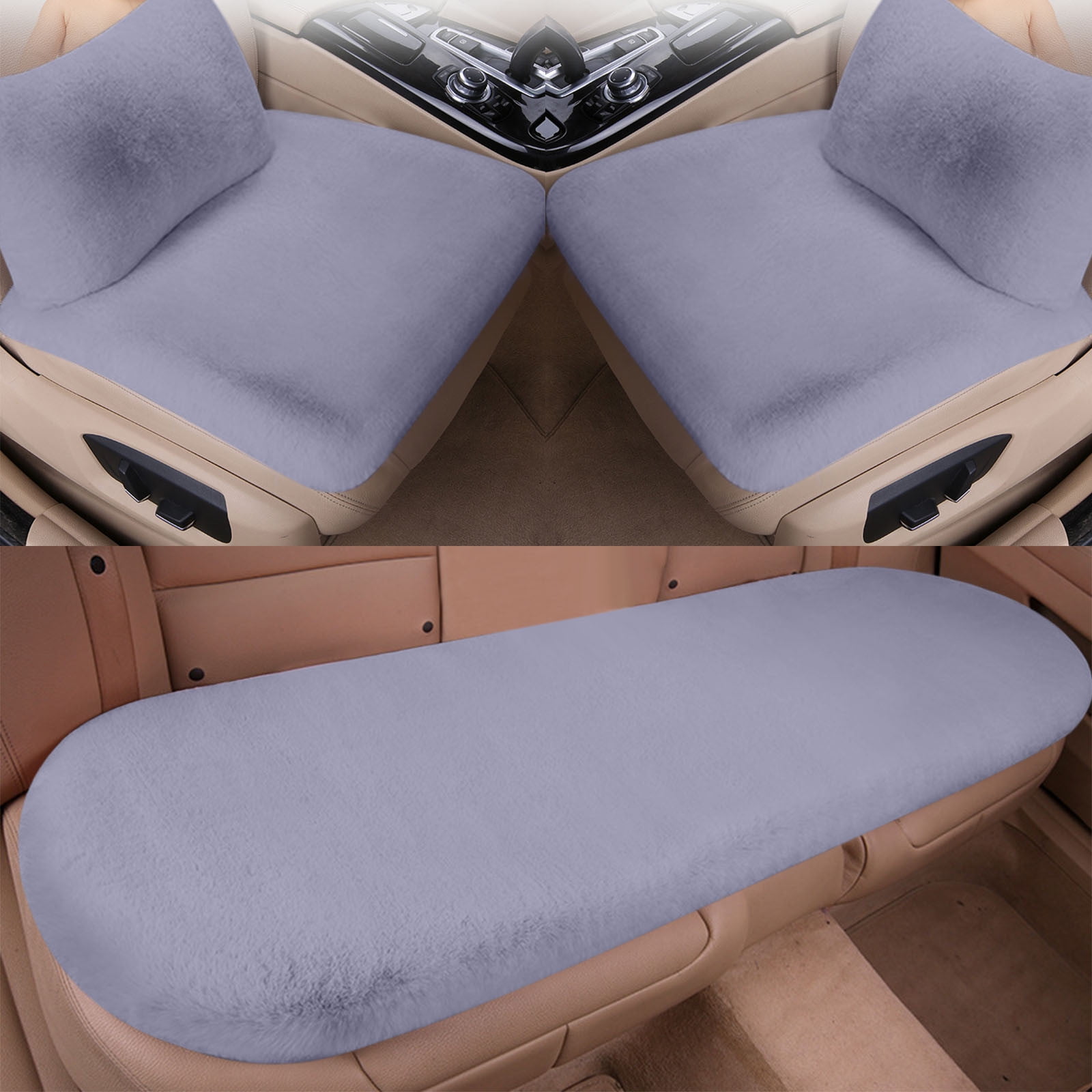 geerera 5Pcs Car Front Rear Seat Cushion with lumbar pillows, Soft Warm Winter Auto Seat Cover, Vehicle Seat Protector Pad With Non-Slip Backing, Car Accessories for Home and Office Chair