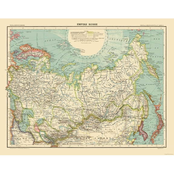 Historic Map - Russian Empire - Schrader 1908 - Vintage Wall Art