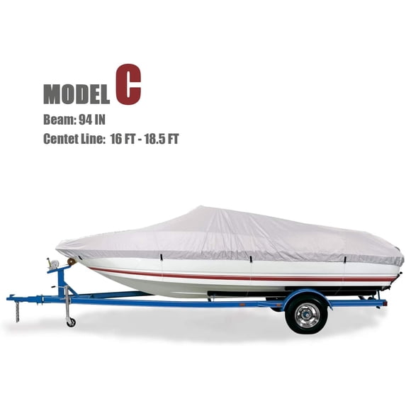 Goodsmann 600 Denier boat cover, Silvery gray ,water resistant,weather protection,trailerable,9921-0122-33 (C Fits 16-18.5 Boats ,Beam width to 94)