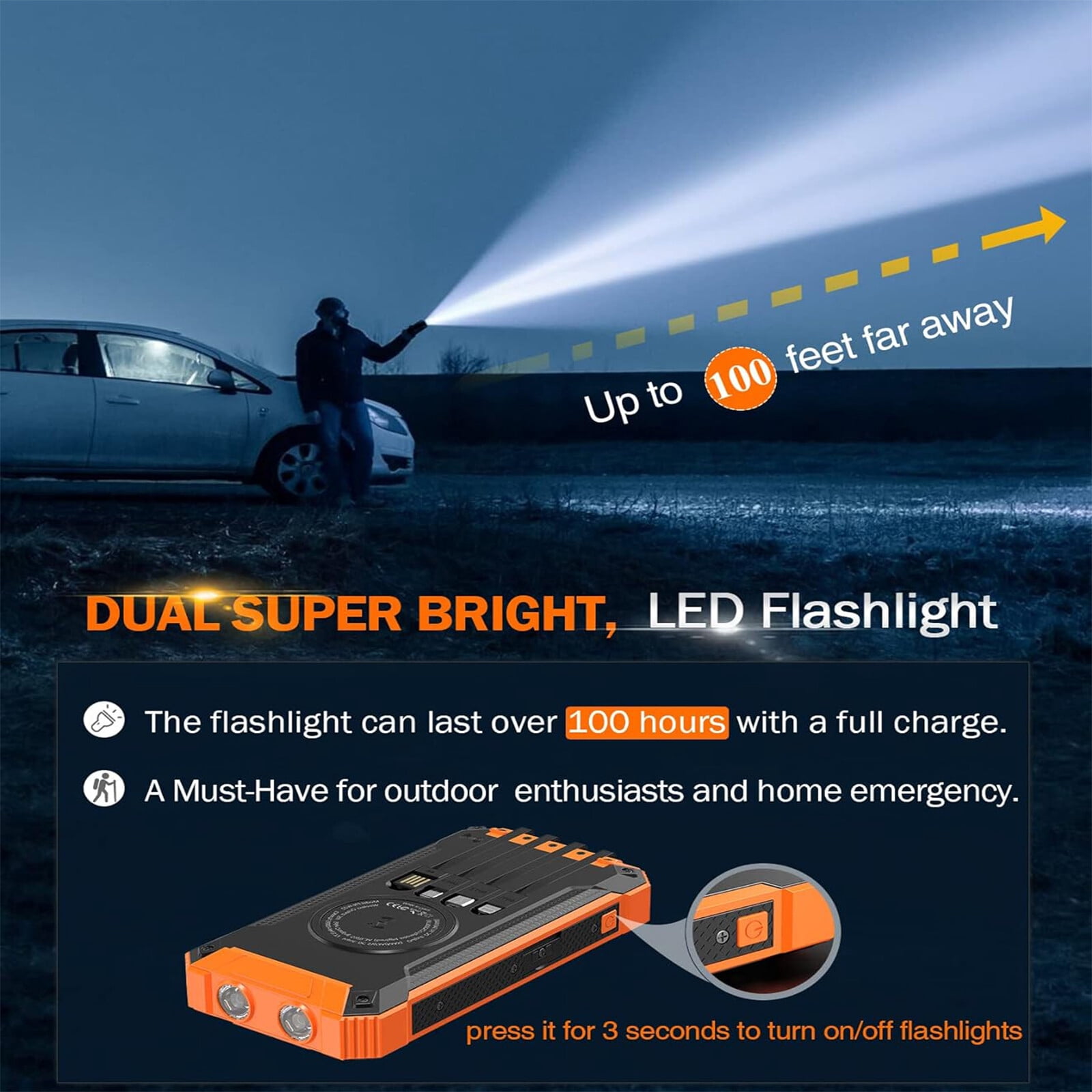 900000mAh Solar Power Bank USB Fast Charging Portable External Battery LED Light