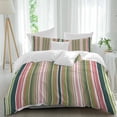 thumbnail image 2 of Colorful Striped Bedding 3 Piece Duvet Cover Set Queen Size, Sage Green Pink White Vertical Lines Soft Microfiber Comforter Cover with Zipper Closure & Pillowcases, FadeResistant Quilt Cover, 2 of 9