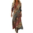 thumbnail image 2 of Heisall Robe Maxi Bohème à Smocks à Manches Longues pour Femme, Été, Décontractée, Ample, Florale, Plage, Vacances, avec Poches, 2 of 5