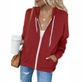 thumbnail image 2 of iOPQO Women's Jackets Womens Hoodie Full Zip Long Sleeve Lightweight Sweatshirts Pockets Jacket Coat Wine XL, 2 of 8