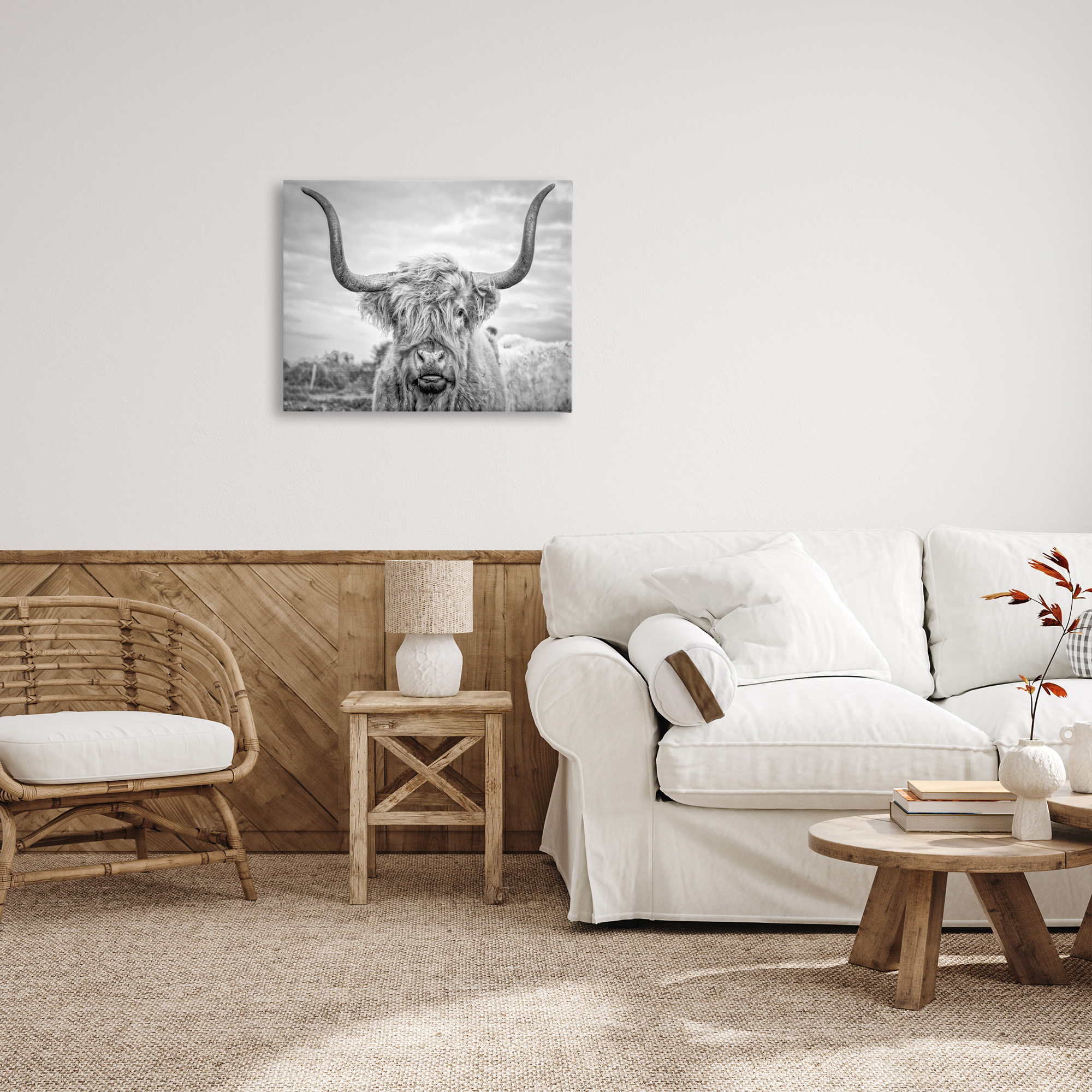 Stupell Home Décor Black and White Highland Cow Photograph Canvas Art, 24 x 30