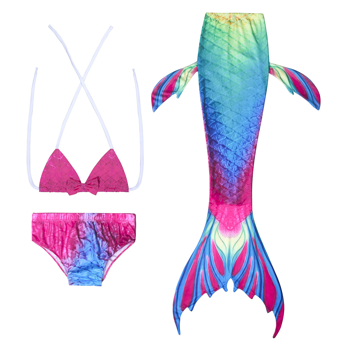 3pcs Girls Mermaid Tail Swimwear Mermaid Swimsuit Bathing Suit Princess Bikini Swimmable