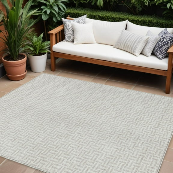 HomeRoots 594518 8 x 10 ft. Taupe & Silver Geometric Washable Indoor & Outdoor Rectangle Area Rug