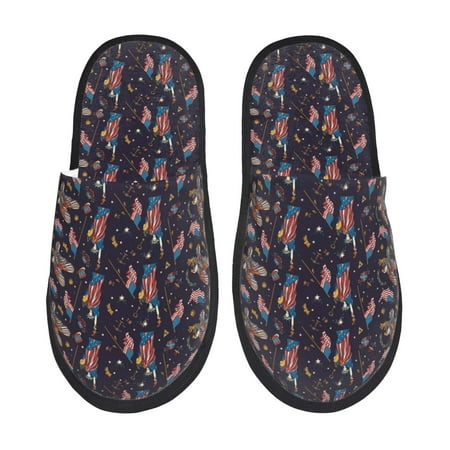 Balery Statue Of Liberty Eagle Slient Indoor Furry Fleece Comfort House Shoes Soft Non-Slip Home Shoes Cotton slippers House Slippers-- Large