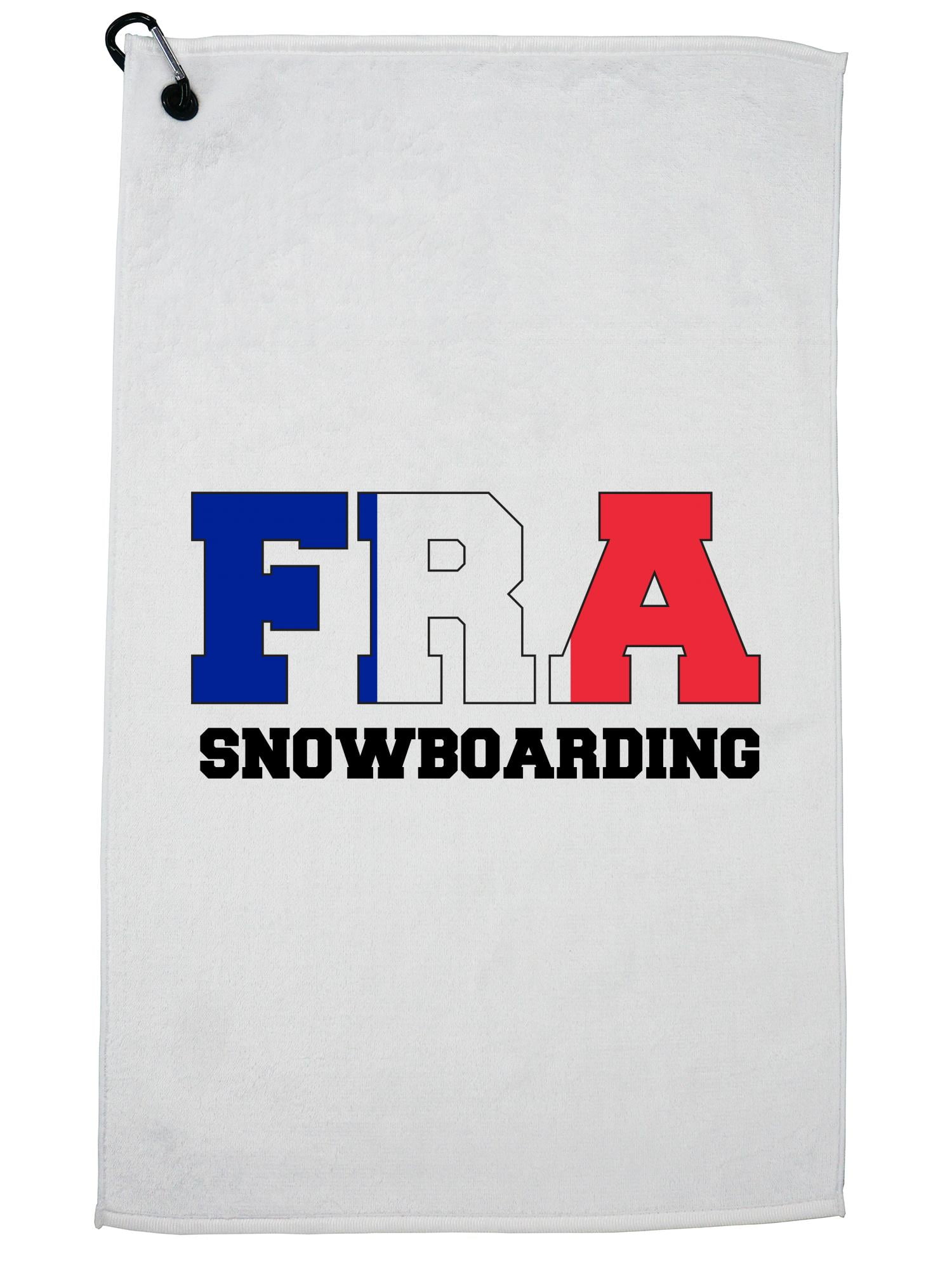 French Snowboarding Winter Olympic FRA Flag Golf Towel with Carabiner Clip by Hollywood Thread