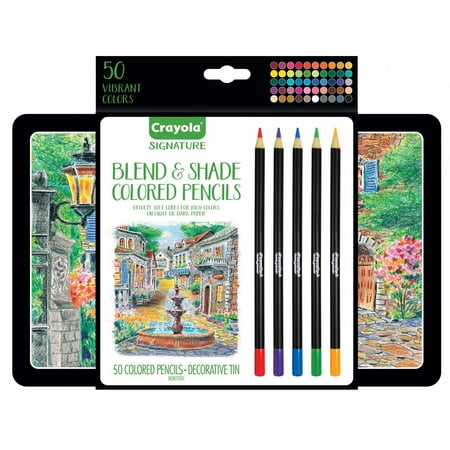 Crayola Blend & Shade Colored Pencils In Decorative Tin, Soft Core, Adult Coloring, 50