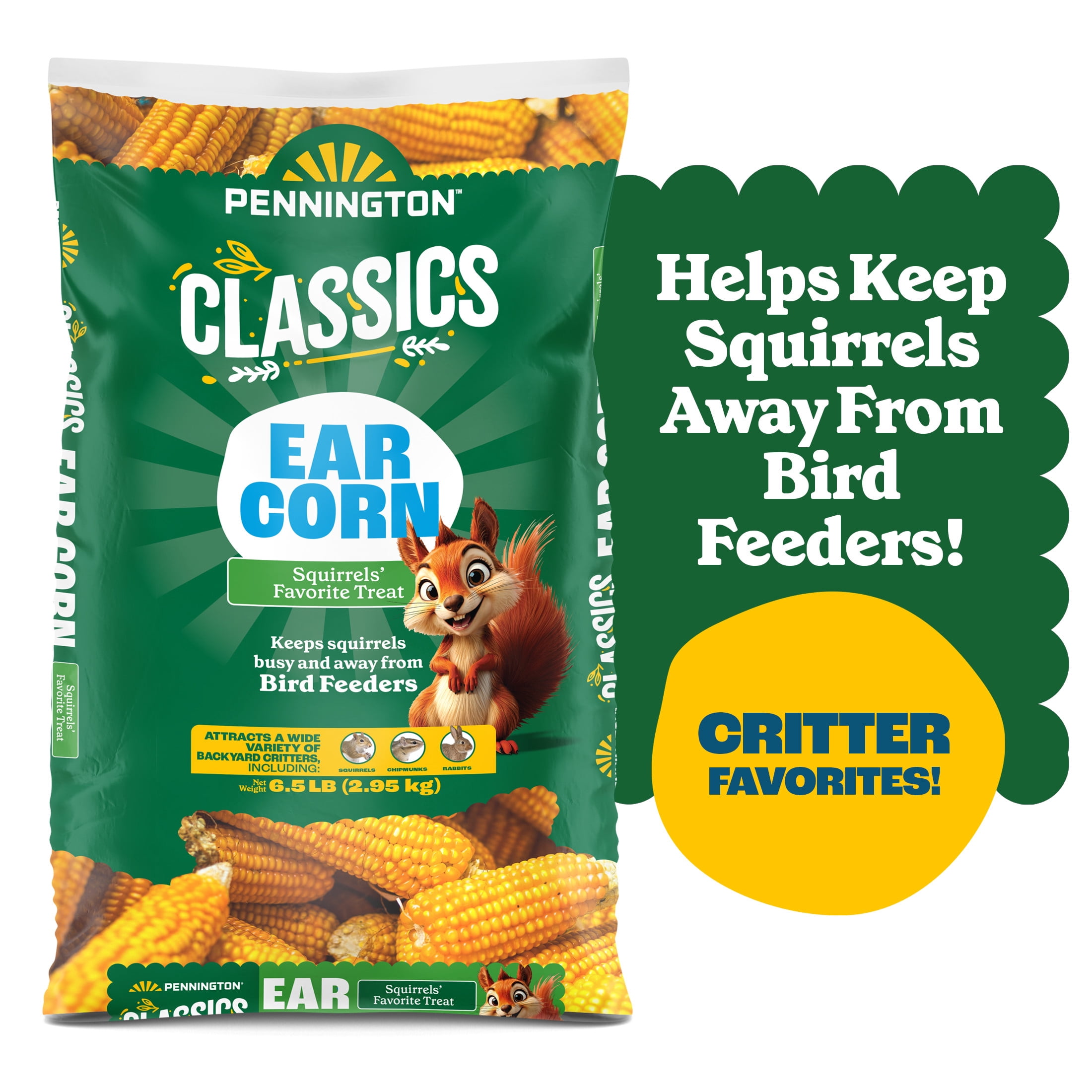 (4 pack) Pennington Classic Whole Ear Corn, Squirrel and Critter Feed, 6.5 lb. Bag, Dry, 1 Pack