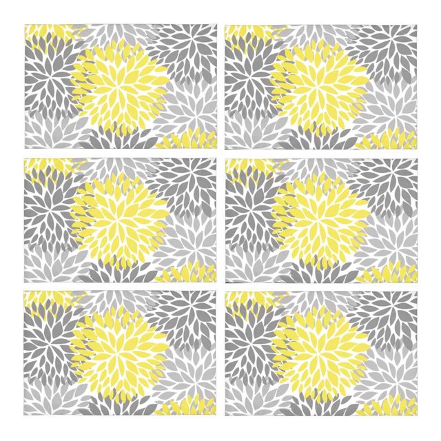 MKHERT Dahlia Pinnata Flower Yellow and Gradient Gray Placemats Table