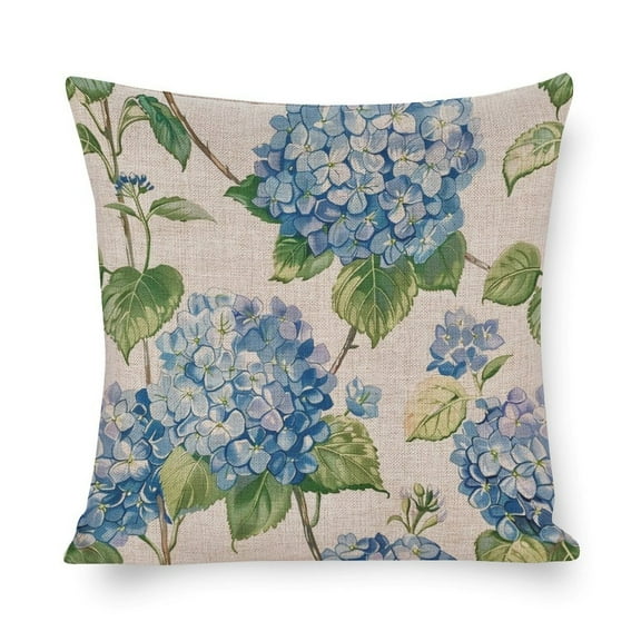Outdoor Pillows Watercolor Blue Hydrangea Flowers Cushion Pillow Cover 16"x16" Vintage Romantic Floral Decorative Pillow Cover for Farmhouse Decor Room Bedroom Sofa Chair Car