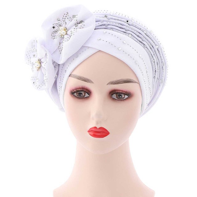 Bucket Hats Fashion Women Beading Braid Hat Muslim Ruffle Cancer Wrap Cap Sleep Caps Satin Lined Hair Bonnets Bucket Hats