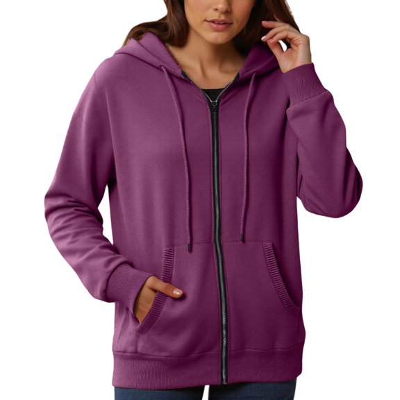 FYEGRE Anti-Pilling Women's Hoodie Stylish Women's Casual Hooded Sweatshirt with Front Zipper Pocket Long Sleeve Comfortable Pullover for Everyday Wear Red L