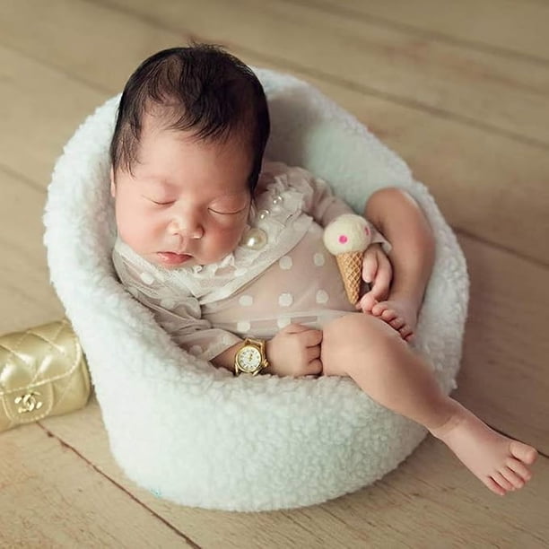 Sofá Infantil Blanco Para Fotografía De Recién Nacidos - Mini Sillón Portátil Para Sesiones De Fotos Y Cumpleaños
